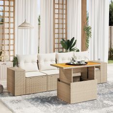 Salon de jardin avec coussins 5 pcs beige résine tressée