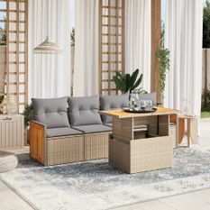 Salon de jardin avec coussins 5 pcs beige résine tressée