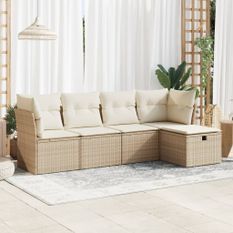 Salon de jardin avec coussins 5 pcs beige résine tressée