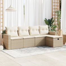 Salon de jardin avec coussins 5 pcs beige résine tressée