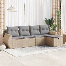 Salon de jardin avec coussins 5 pcs beige résine tressée