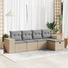 Salon de jardin avec coussins 5 pcs beige résine tressée