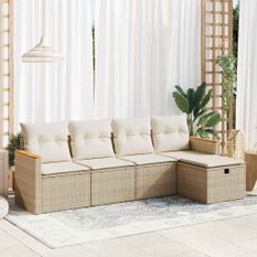 Salon de jardin avec coussins 5 pcs beige résine tressée