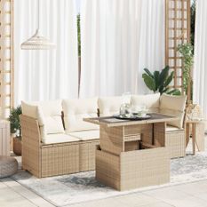 Salon de jardin avec coussins 5 pcs beige résine tressée