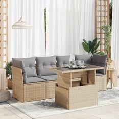 Salon de jardin avec coussins 5 pcs beige résine tressée