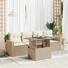 Salon de jardin avec coussins 5 pcs beige résine tressée