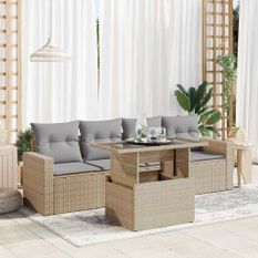 Salon de jardin avec coussins 5 pcs beige résine tressée