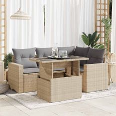 Salon de jardin avec coussins 5 pcs beige résine tressée