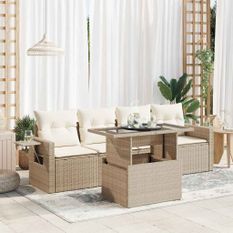 Salon de jardin avec coussins 5 pcs beige résine tressée