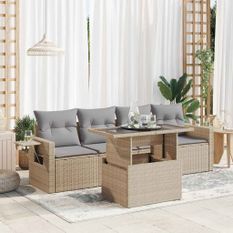 Salon de jardin avec coussins 5 pcs beige résine tressée