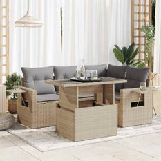 Salon de jardin avec coussins 5 pcs beige résine tressée