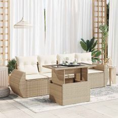 Salon de jardin avec coussins 5 pcs beige résine tressée