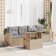 Salon de jardin avec coussins 5 pcs beige résine tressée