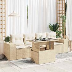 Salon de jardin avec coussins 5 pcs beige résine tressée