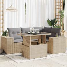 Salon de jardin avec coussins 5 pcs beige résine tressée