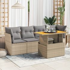 Salon de jardin avec coussins 5 pcs beige résine tressée