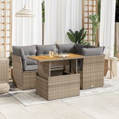 Salon de jardin avec coussins 5 pcs beige résine tressée