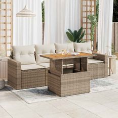 Salon de jardin avec coussins 5 pcs beige résine tressée