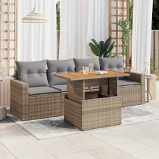 Salon de jardin avec coussins 5 pcs beige résine tressée