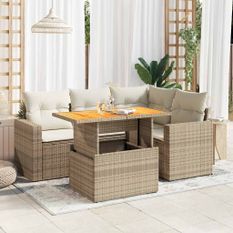 Salon de jardin avec coussins 5 pcs beige résine tressée