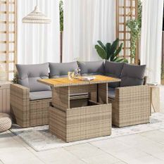 Salon de jardin avec coussins 5 pcs beige résine tressée