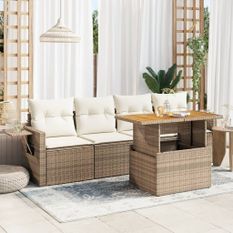 Salon de jardin avec coussins 5 pcs beige résine tressée