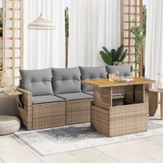 Salon de jardin avec coussins 5 pcs beige résine tressée