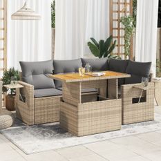 Salon de jardin avec coussins 5 pcs beige résine tressée