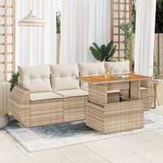 Salon de jardin avec coussins 5 pcs beige résine tressée