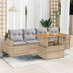 Salon de jardin avec coussins 5 pcs beige résine tressée