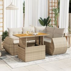 Salon de jardin avec coussins 5 pcs beige résine tressée