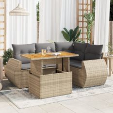 Salon de jardin avec coussins 5 pcs beige résine tressée