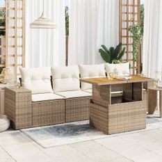 Salon de jardin avec coussins 5 pcs beige résine tressée