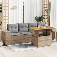 Salon de jardin avec coussins 5 pcs beige résine tressée