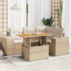 Salon de jardin avec coussins 5 pcs beige résine tressée