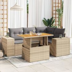 Salon de jardin avec coussins 5 pcs beige résine tressée