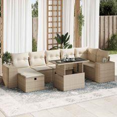 Salon de jardin avec coussins 5 pcs beige résine tressée