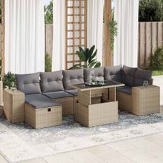 Salon de jardin avec coussins 5 pcs beige résine tressée