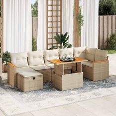 Salon de jardin avec coussins 5 pcs beige résine tressée