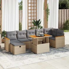 Salon de jardin avec coussins 5 pcs beige résine tressée