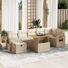 Salon de jardin avec coussins 5 pcs beige résine tressée