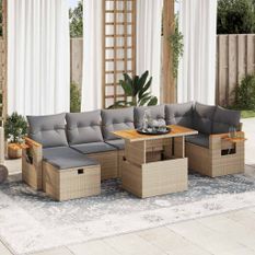 Salon de jardin avec coussins 5 pcs beige résine tressée