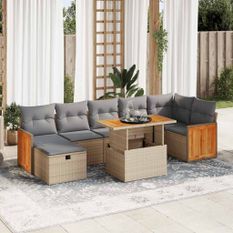 Salon de jardin avec coussins 5 pcs beige résine tressée