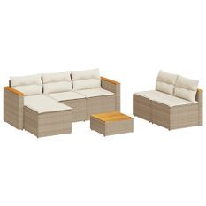 Salon de jardin avec coussins 5 pcs beige résine tressée acacia
