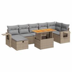 Salon de jardin avec coussins 5 pcs beige résine tressée acacia