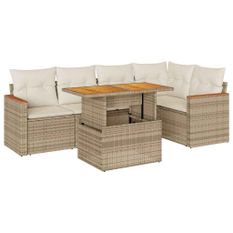 Salon de jardin avec coussins 5 pcs beige résine tressée acacia