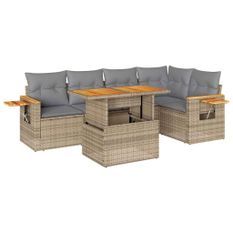 Salon de jardin avec coussins 5 pcs beige résine tressée acacia
