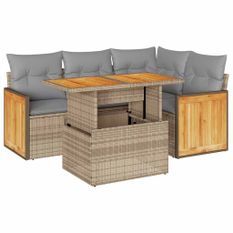 Salon de jardin avec coussins 5 pcs beige résine tressée acacia