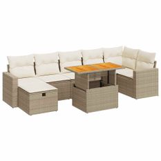 Salon de jardin avec coussins 5 pcs beige résine tressée acacia