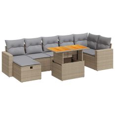 Salon de jardin avec coussins 5 pcs beige résine tressée acacia
